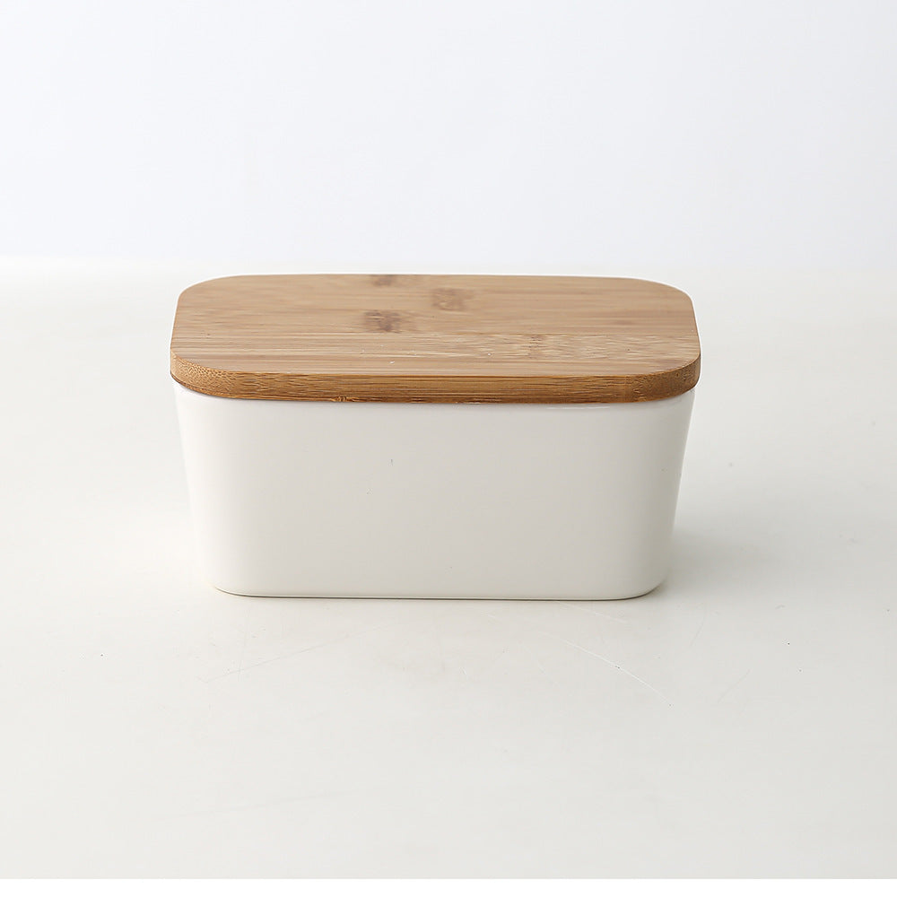 Ceramic Butter Box with Bamboo Lid & Knife – Airtight Storage for Butter