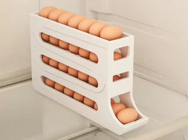 4-Layer Automatic Egg Roller Tray – Large-Capacity Sliding Egg Holder for Refrigerators