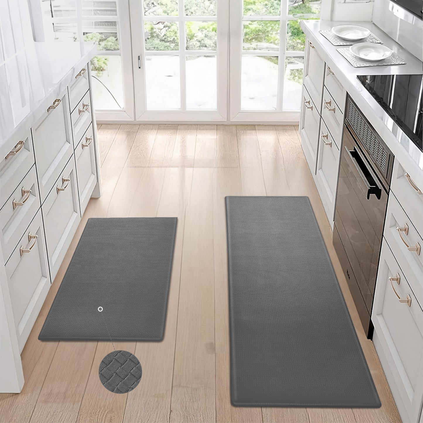 Non-Slip Waterproof Kitchen Floor Mat Set – Easy-to-Clean 2-Piece Rug