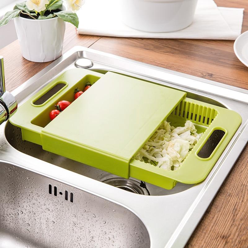 3-in-1 Kitchen Chopping Board – Foldable Cutting Board with Built-In Sink & Drain Basket