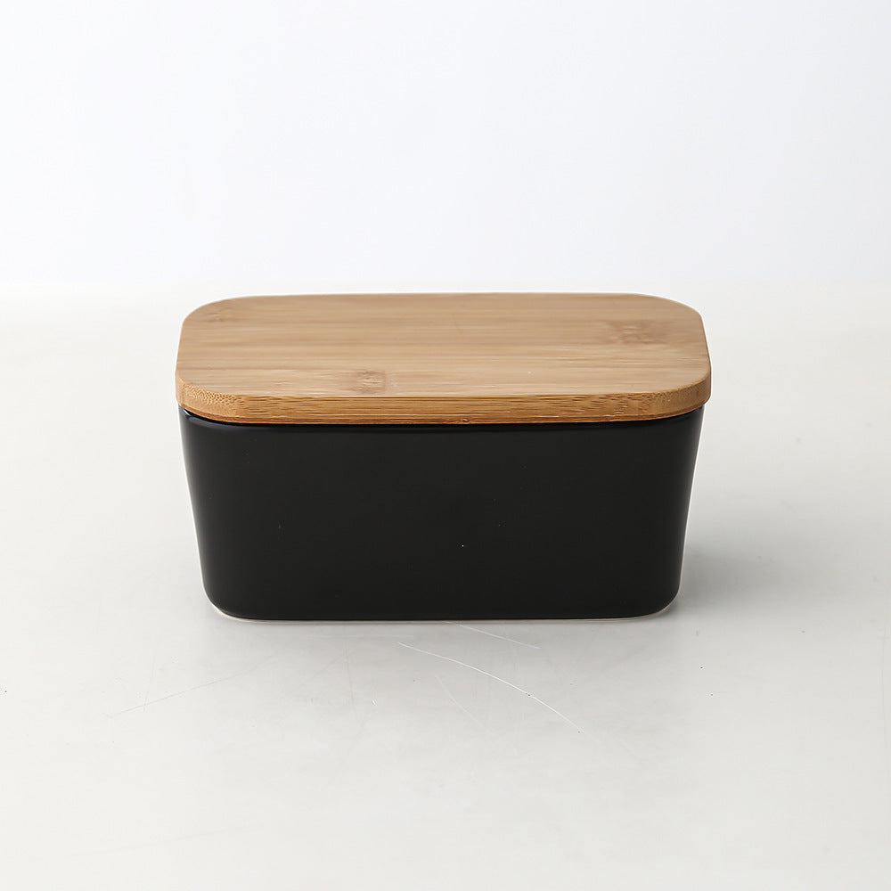 Ceramic Butter Box with Bamboo Lid & Knife – Airtight Storage for Butter