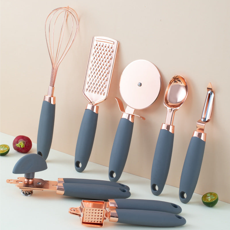 Premium Rose Gold Stainless Steel Kitchen Tool Set – 7-Piece Elegant Cooking Utensil Set