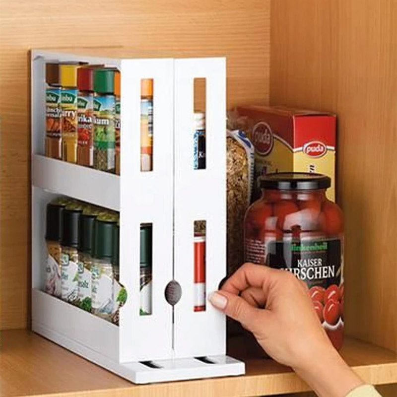 Multi-Function Rotating Storage Rack – Space-Saving Kitchen Spice Organizer for Food & Bottle Storage