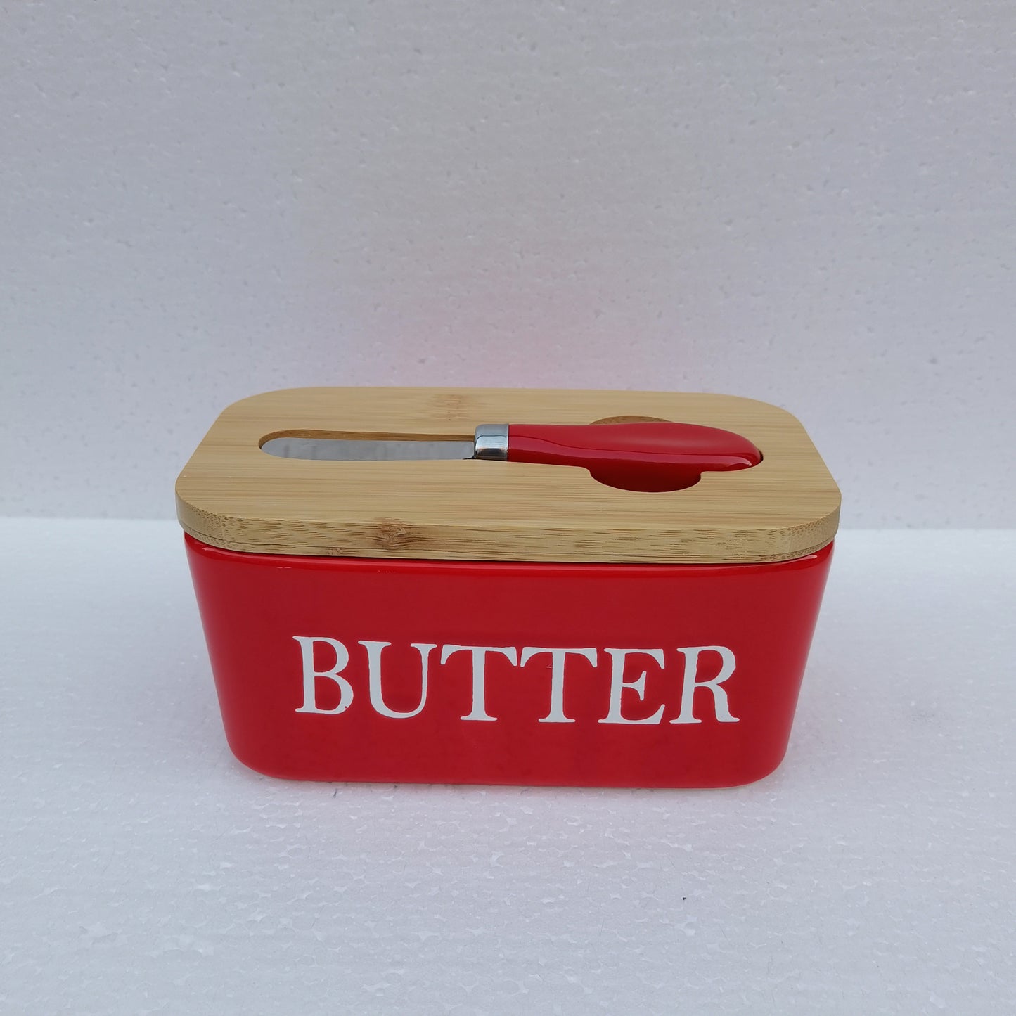 Ceramic Butter Box with Bamboo Lid & Knife – Airtight Storage for Butter