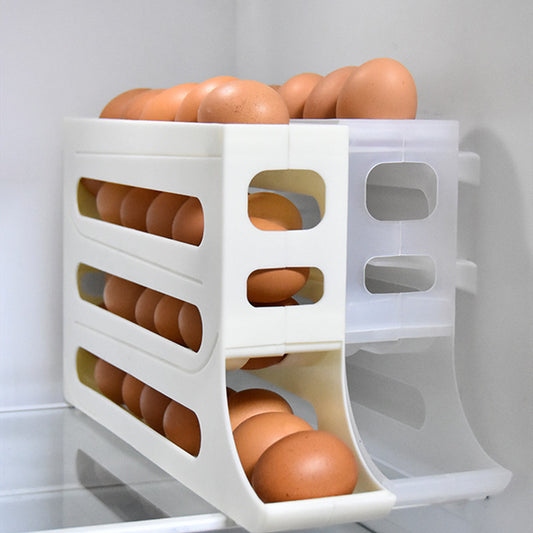 4-Layer Automatic Egg Roller Tray – Large-Capacity Sliding Egg Holder for Refrigerators