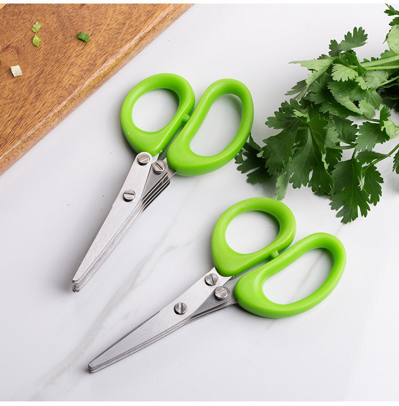 Multifunctional Stainless Steel Green Onion & Herb Scissors – 5-Layer Kitchen Cutter