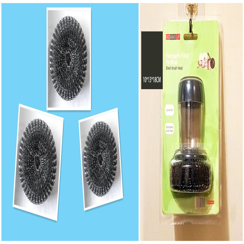 Soap Dispensing Palm Brush – Push-Type Kitchen Scrubber for Dishes & Surfaces