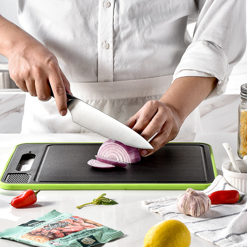 Double-Sided Cutting Board with Defrosting & Knife Sharpener – Multi-Function Kitchen Chopping Board with Grinding Surface