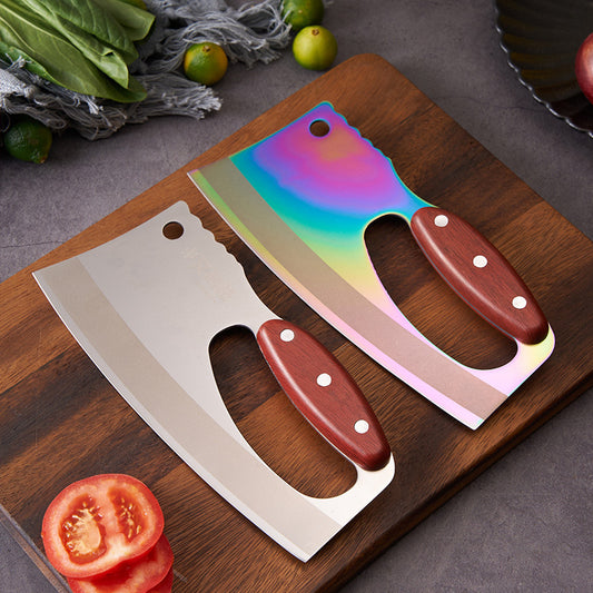 Unique Mid-Handle Kitchen Knife – Retro Wood Grain Design | Precision Cutting Tool