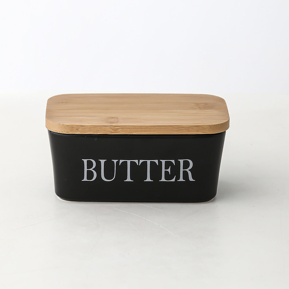 Ceramic Butter Box with Bamboo Lid & Knife – Airtight Storage for Butter