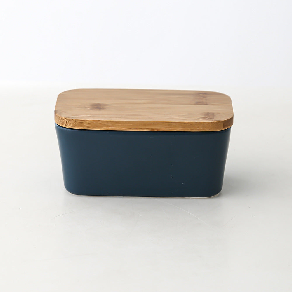 Ceramic Butter Box with Bamboo Lid & Knife – Airtight Storage for Butter