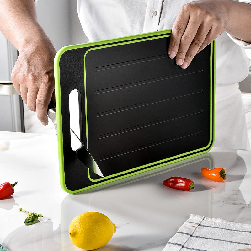 Double-Sided Cutting Board with Defrosting & Knife Sharpener – Multi-Function Kitchen Chopping Board with Grinding Surface