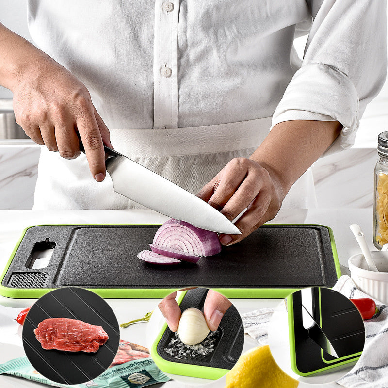 Double-Sided Cutting Board with Defrosting & Knife Sharpener – Multi-Function Kitchen Chopping Board with Grinding Surface