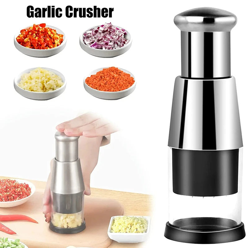 Manual Garlic Crusher & Onion Chopper – Stainless Steel Pressing Cutter for Vegetables & Herbs