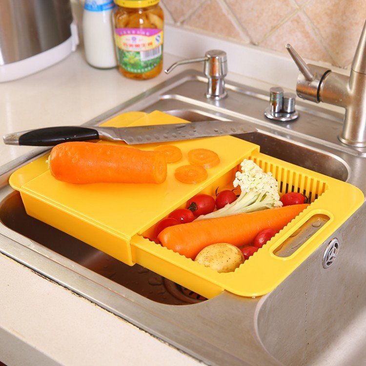 3-in-1 Kitchen Chopping Board – Foldable Cutting Board with Built-In Sink & Drain Basket