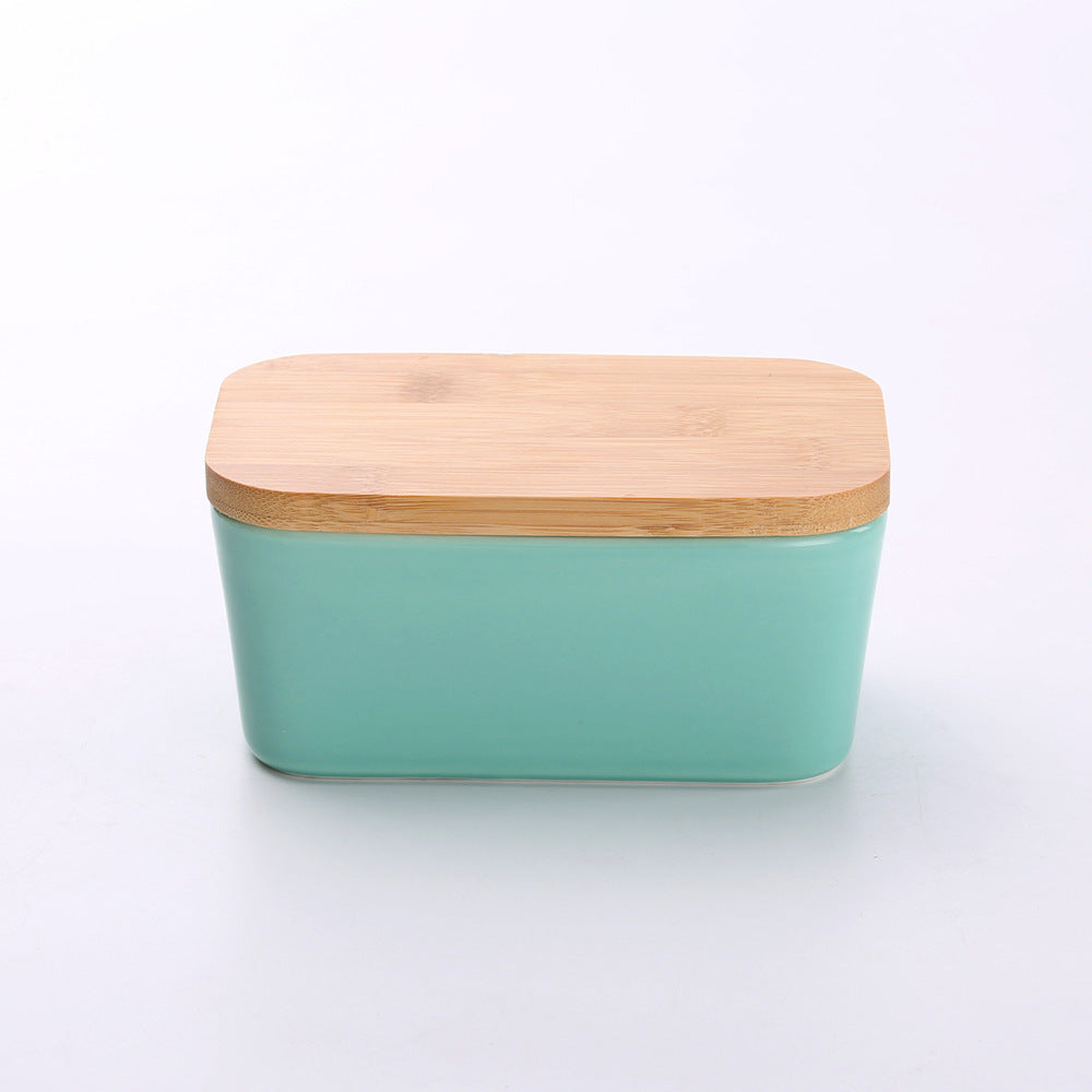 Ceramic Butter Box with Bamboo Lid & Knife – Airtight Storage for Butter